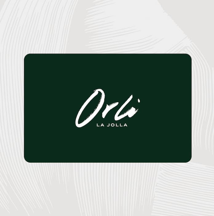 Orli La Jolla logo displayed in white script on a dark green background with subtle textured pattern